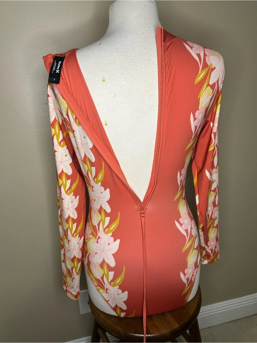 Hurley Coral Floral Long-Sleeve One-Piece Swimsuit
